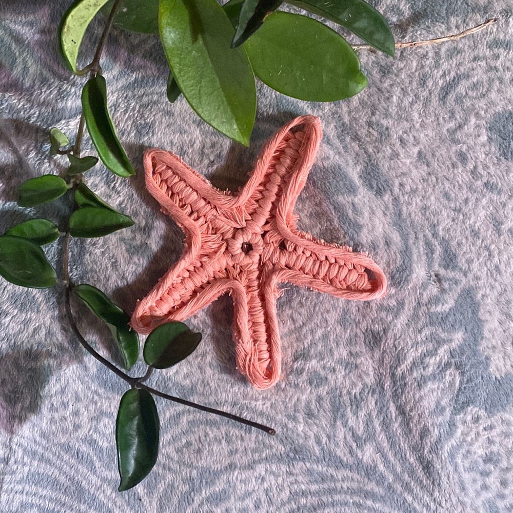 Hand Crafted Macrame Pink Starfish Home Decor